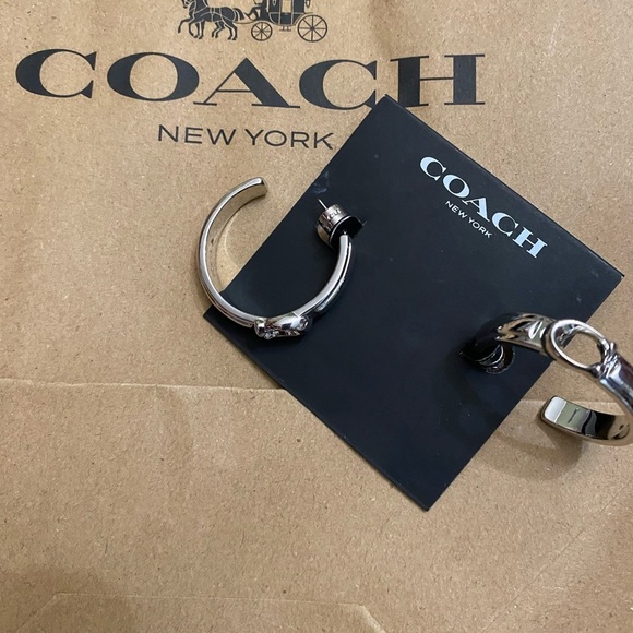 Coach Signature Hoops 14k Gold Plated Brass 1” in Diameter New Gift Bag NWT $175 - Picture 2 of 3